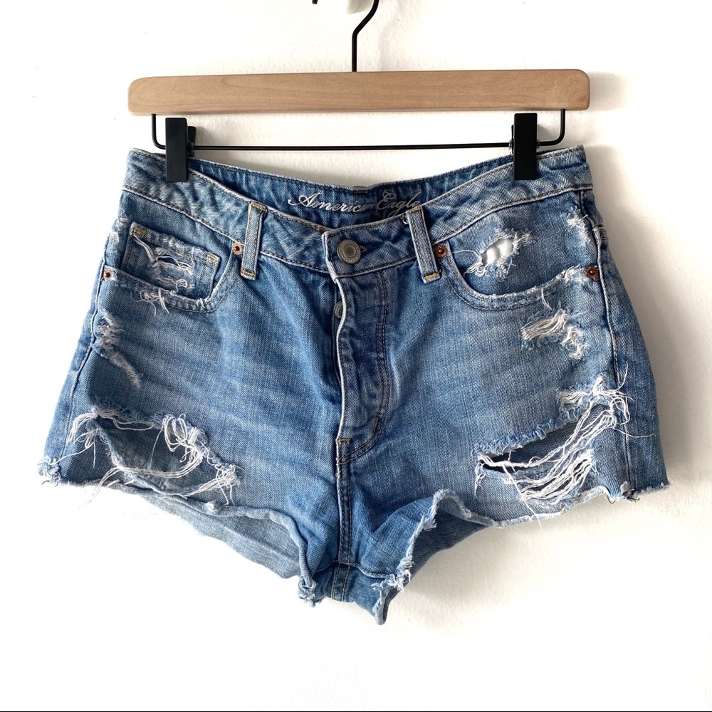 american eagle distressed high rise shorts